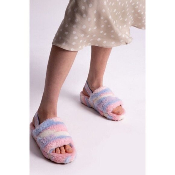 UGG Fluff Yeah Slide Cali Collage Pride Stripes Pastel Rainbow US 7 - Picture 7 of 16